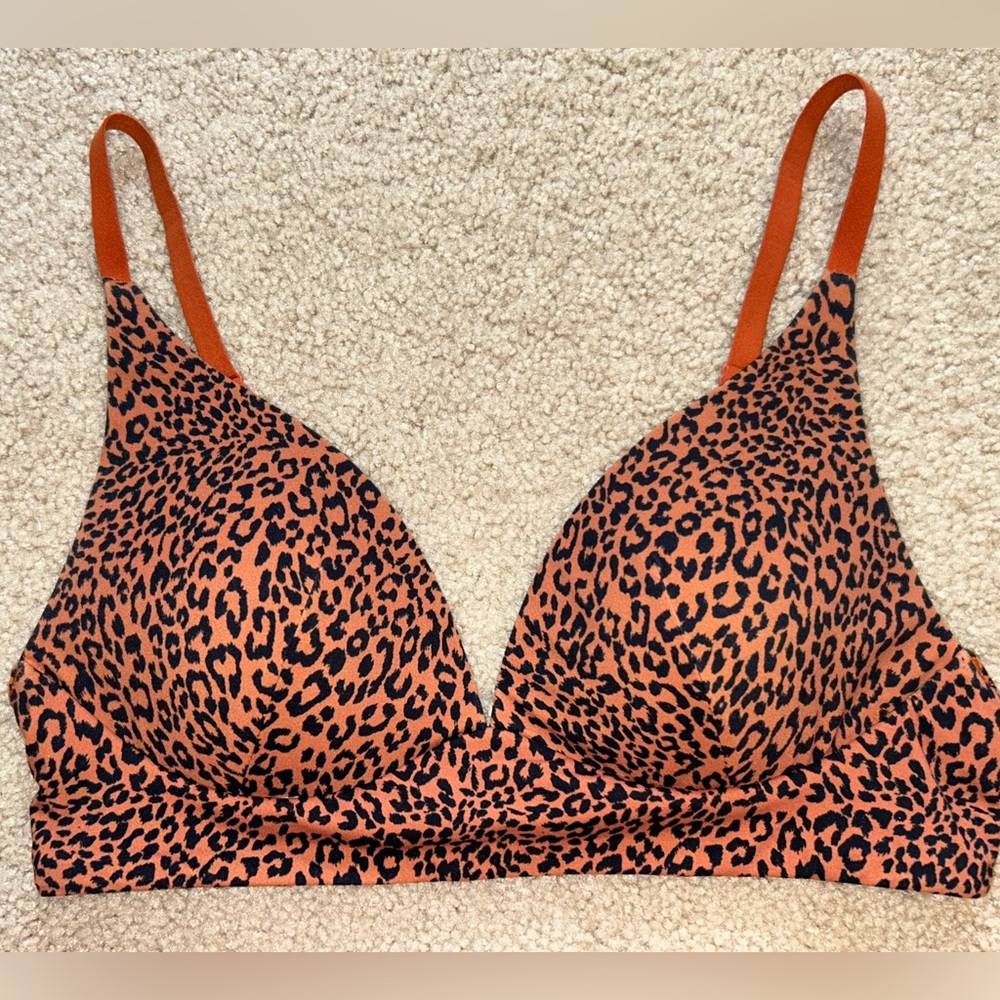 EUC Ladies Ambrielle Orange and Black Padded Bra with Modern Animal Print Sz S